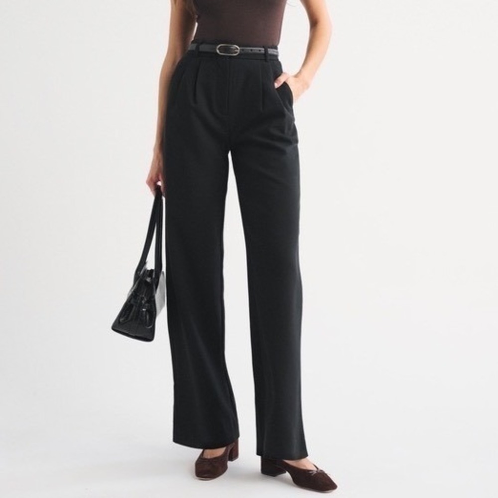Abercrombie & Fitch Sloane Tailored Pant Black High Rise Wide Leg - 27 Short